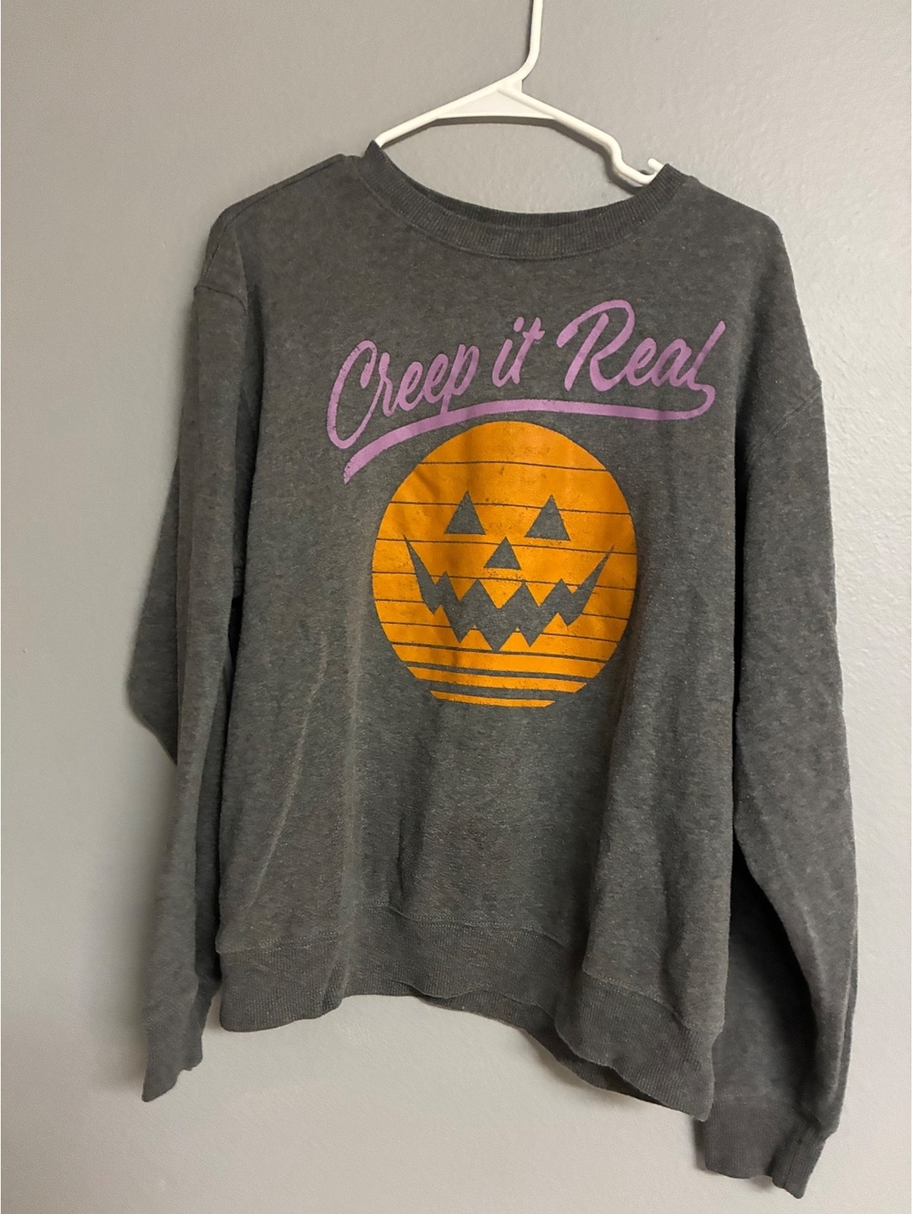 Mighty Fine "Creep It Real" Halloween Jack-O-Lantern Sweatshirt Charcoal XL